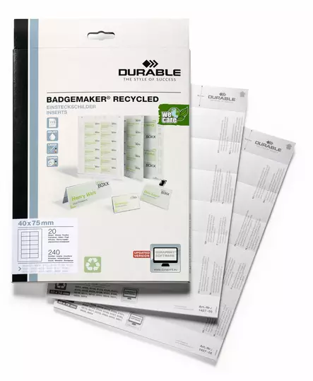 Nimikylttiarkit kierrätyspaperista 40x75mm 240kpl - Nimikortit, kongressineulat, kaulanauhat - 142702 - 1